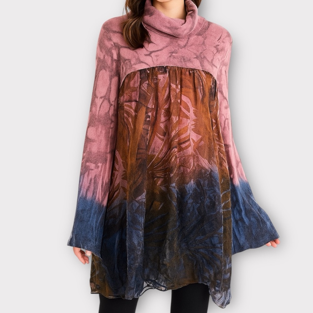 Scandal Italy Womens Tunic Dress Top Mock Neck Swingy Trapeze Quiet Luxury